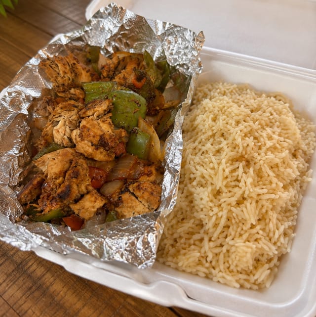 Chicken Kabobs with Rice Pilaf.